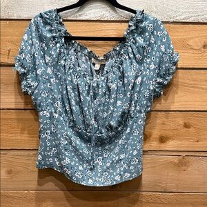 Floral Ruffle Blouse - Blue